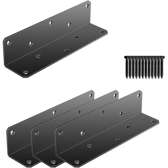 8" x 2" x 2" L Brackets Heavy Duty, Large Iron Corner Bracket Metal Joint, Thickness 3mm Including Screws, for Wooden Bookshelf Furniture Cabinet (Black-4PCS)