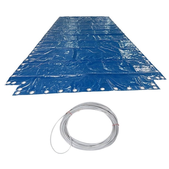 8'x 20' Heavy Duty Vinyl Shipping Container Tarps w/ Tie-Down Cable 19 oz Utility Blue Waterproof Shipping Container Cover