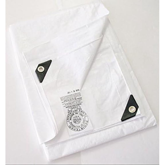 8' x 20' White Fire Flame Retardant Heavy Duty Poly Tarp (Finished Size Approx. 7'6" x 19'6")