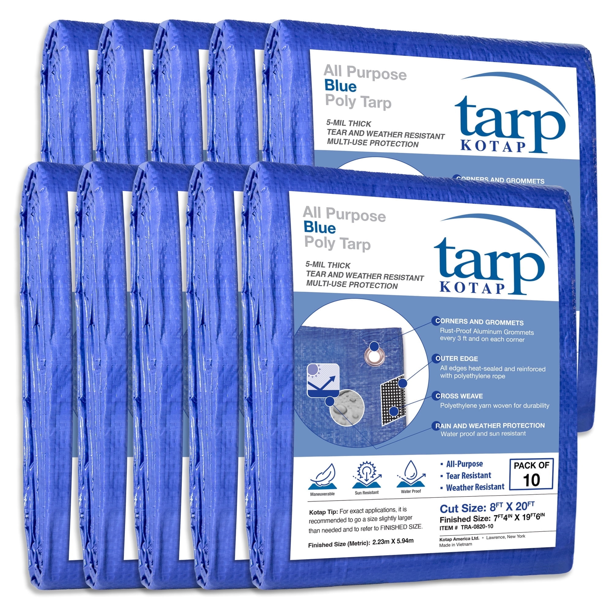 8 x 20 ft All-Purpose Protection/Coverage 5-mil Poly Tarp, Waterproof ...