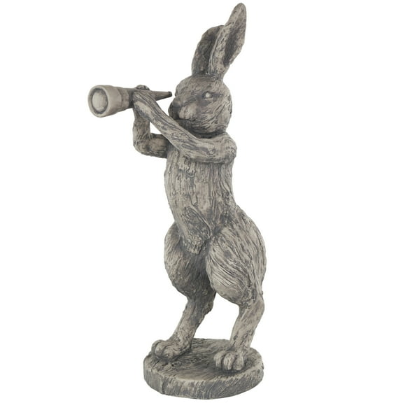 8" x 22" Gray Polystone Textured Rabbit Sculpture with Telescope, by DecMode