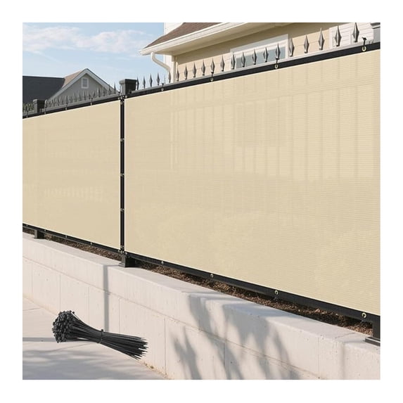 8' x 24' Beige Fence Privacy Screen Outdoor Heavy Duty Fencing Mesh Net Outside UV Blockage Windscreen Fabric Shade Cover Tarp for Wall Backyard Patio Garden, Cable Zip Ties Included