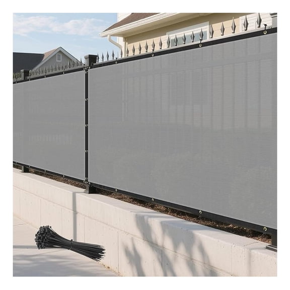 8' x 29'10" Light Gray Fence Privacy Screen Outdoor Heavy Duty Fencing Mesh Net Outside UV Blockage Windscreen Fabric Shade Cover Tarp for Wall Backyard Patio Garden, Cable Zip Ties Included