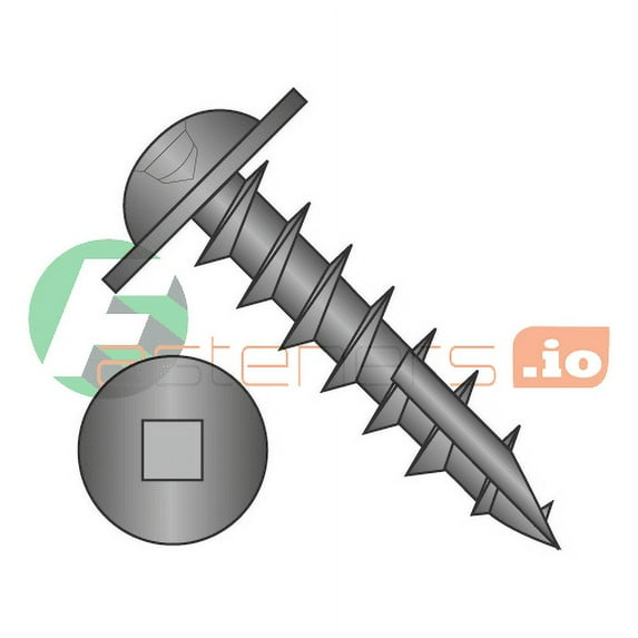 #8 x 3/4" Deep Thread Wood Screws / Square / Round Washer Head / Steel / Black Oxide / Type 17 Point Pt / Type 17 Point Point / Full Thread (Quantity: 6,000 pcs)