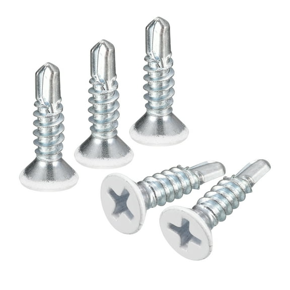 Uxcell #8 x 3/4" White Screws Self Drilling Screws, 100 Pack Flat Head Phillips Sheet Metal Screw Wood to Metal Screws