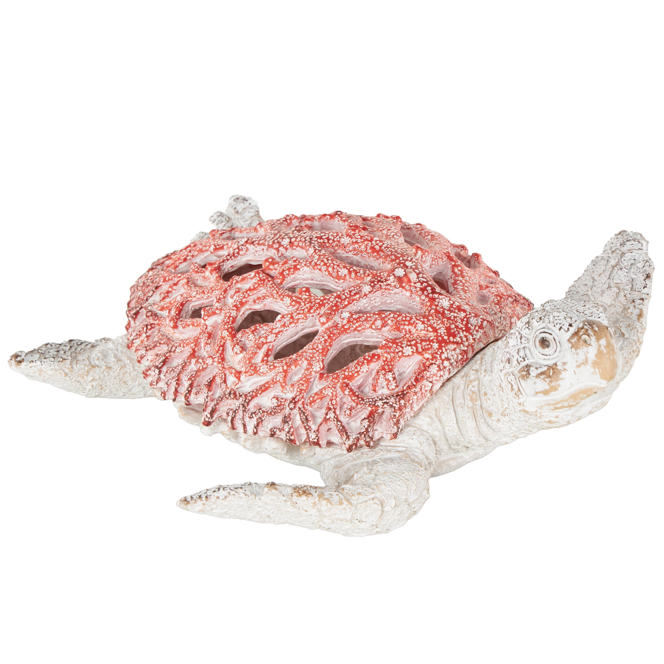 8" x 3" Red and White Resin Swimming Sea Turtle Sculpture