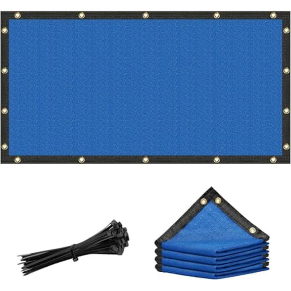 8' x 30' Blue Custom Size Shade Cloth with Grommets - 90% Sunblock, Durable Mesh Fabric Tarp for Dog Kennel Cover, Fence Privacy Screen, Greenhouse, Chicken Coop & Pet Playpen.
