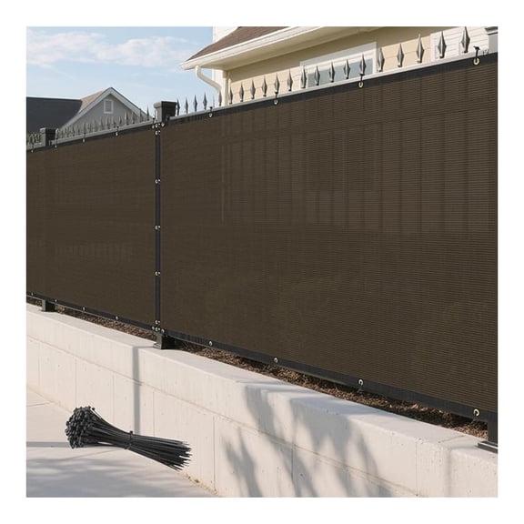 8' x 30' Brown Fence Privacy Screen Outdoor Heavy Duty Fencing Mesh Net Outside UV Blockage Windscreen Fabric Shade Cover Tarp for Wall Backyard Patio Garden, Cable Zip Ties Included