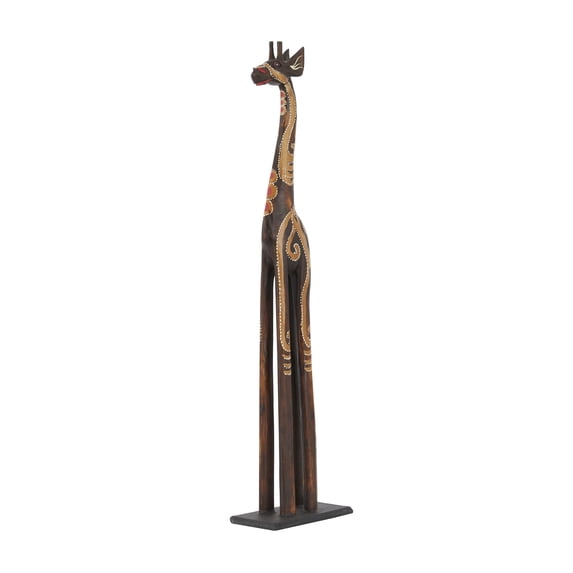 8" x 31" Dark Brown Wood Giraffe Sculpture, by DecMode