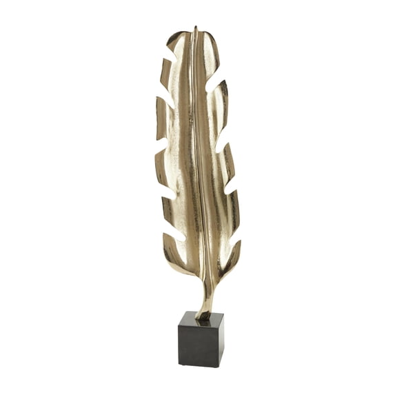 8" x 33" Gold Aluminum Metal Feather Bird Sculpture with Black Marble Base, by CosmoLiving by Cosmopolitan