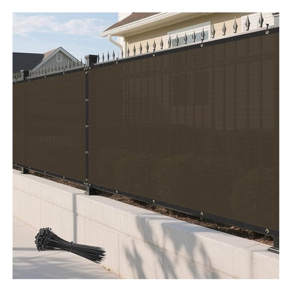 8' x 34' Brown Fence Privacy Screen Outdoor Heavy Duty Fencing Mesh Net Outside UV Blockage Windscreen Fabric Shade Cover Tarp for Wall Backyard Patio Garden, Cable Zip Ties Included