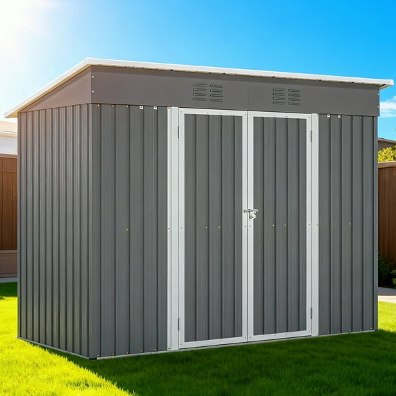 8' x 4' Storage Sheds, Galvanized Metal Outdoor Shed with Lockable Door, Heavy Duty Outdoor Storage Cabinet for Garden