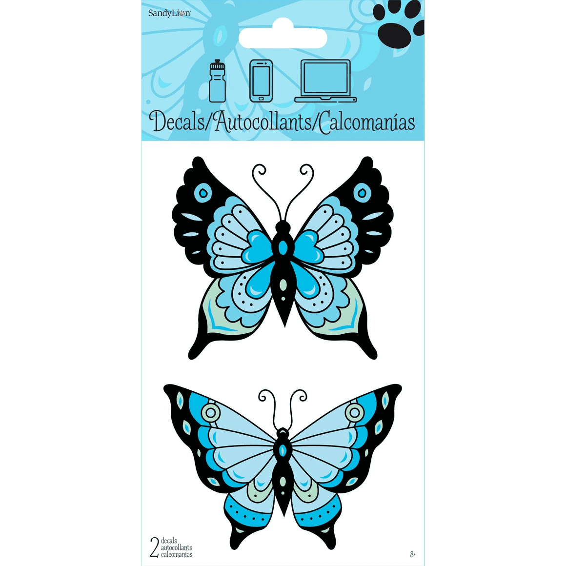 8 in x 4 in Monochromatic Butterfly Adhesive Decal Sticker, Stunning Illusion in Blue, Adds Elegant Beauty to Any Surface, Durable Vinyl, Perfect for Laptops, Water Bottles, Car Windows