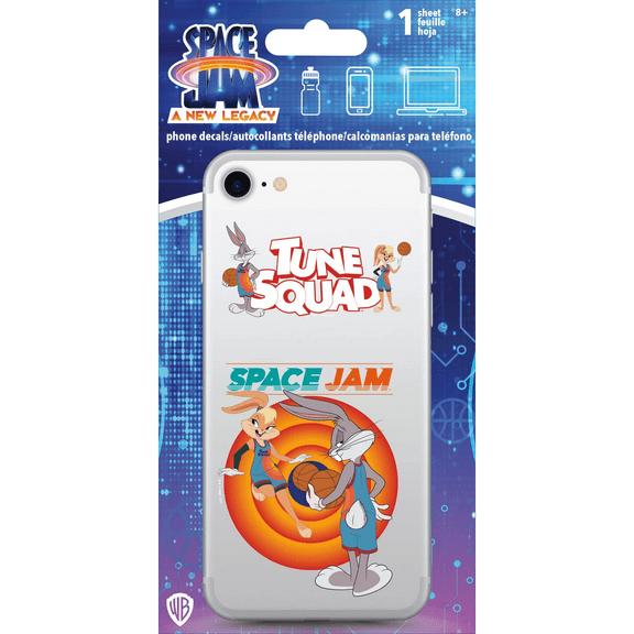 8 in x 4 in Space Jam 2 Phone Decal, Colorful Character Design, Durable Vinyl for Smartphones, Laptops, Water Bottles, Easy Apply, Remove, Nostalgic Movie Fan Gift, Long Lasting Adhesive