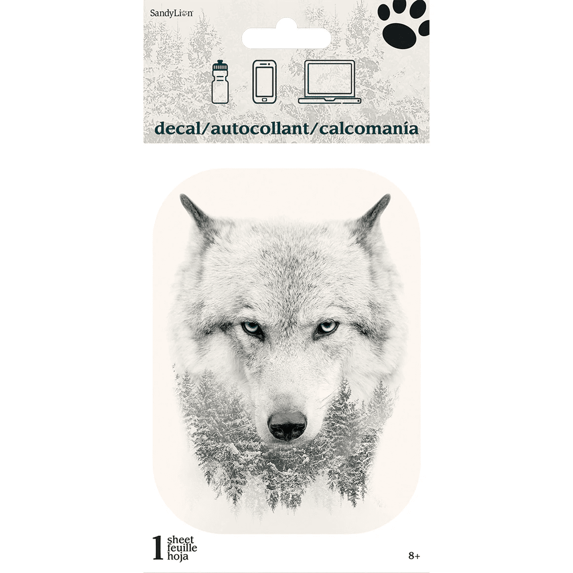 8 in x 4 in Wolf in the Woods Adhesive Decal Sticker, Stunning Blue Eyes Design, Durable Vinyl for Laptops, Skateboards, Journals, Adds Mystical Forest Vibe, Secure Adhesive, Easy to Apply