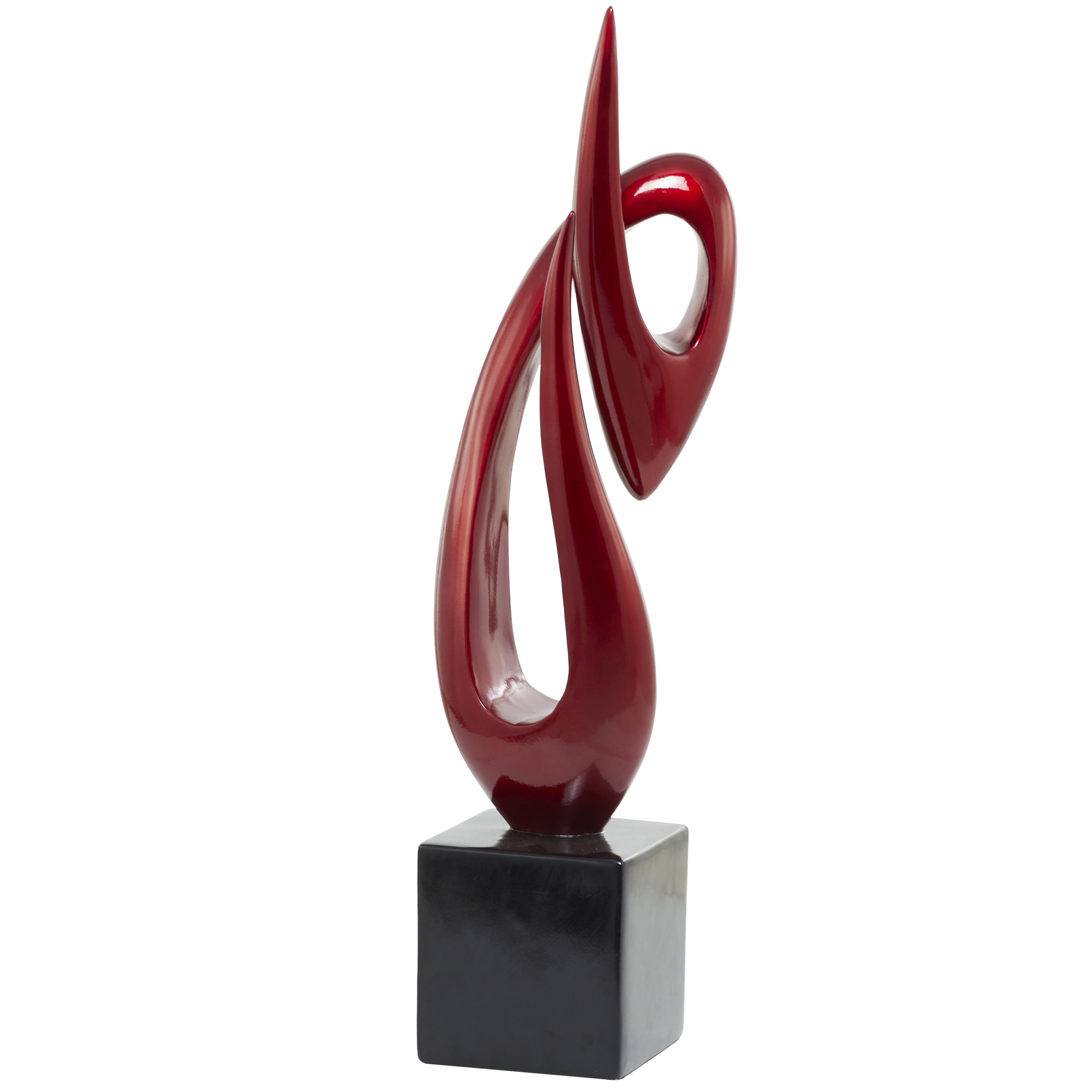 8" x 40" Red Polystone Swirl Abstract Sculpture with Black Base, by DecMode