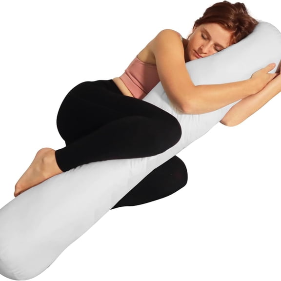 8 x 48 Round Body Pillow - Adjustable Bolster Pillow for Bed with Removable Cover - Body roll Pillow Maternity Pillow - White