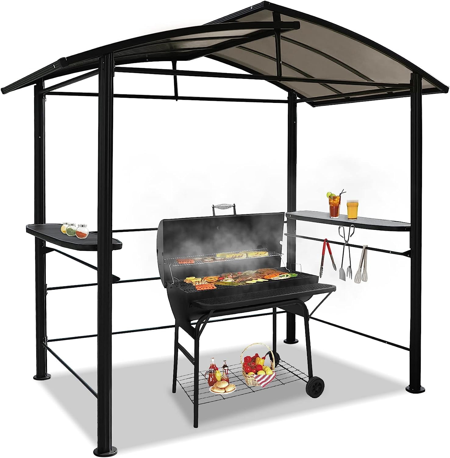 8'x 5' Grill Gazebo Canopy, Double Tiered Outdoor BBQ Gazebo, Easy to Install, Grill Gazebo Shelter for Patio and Outdoor Backyard BBQ's (Black)