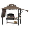 thumbnail image 1 of 8' x 5' Grill Gazebo Canopy with Extra 7' x 3' Awning, Heavy Duty Steel Frame, Double-Tiered Outdoor Grill Canopy with Shelves, 10 Hooks & LED Lights for Patio BBQ Backyard,Brown, 1 of 7