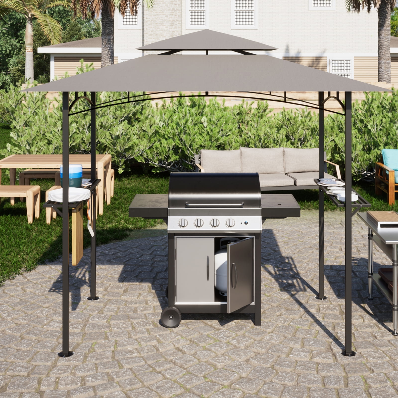 8'x 5' Grill Gazebo Canopy, Outdoor BBQ Gazebo Shelter with Hooks & 2