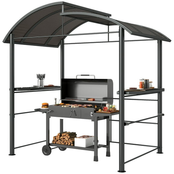 8' x 5' Outdoor Grill Gazebo Canopy Shelter with Vented PC Roof, Side Shleves