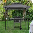 thumbnail image 1 of 8'x 5' Outdoor Pop up Grill Gazebo, Grill Gazebo, Shelter Tent, Double Tier Soft Top Canopy and Steel Frame with Hook and Bar Counters, for Patios, Portable BBQ Gazebo, Barbecue Canopy, Gray, 1 of 7
