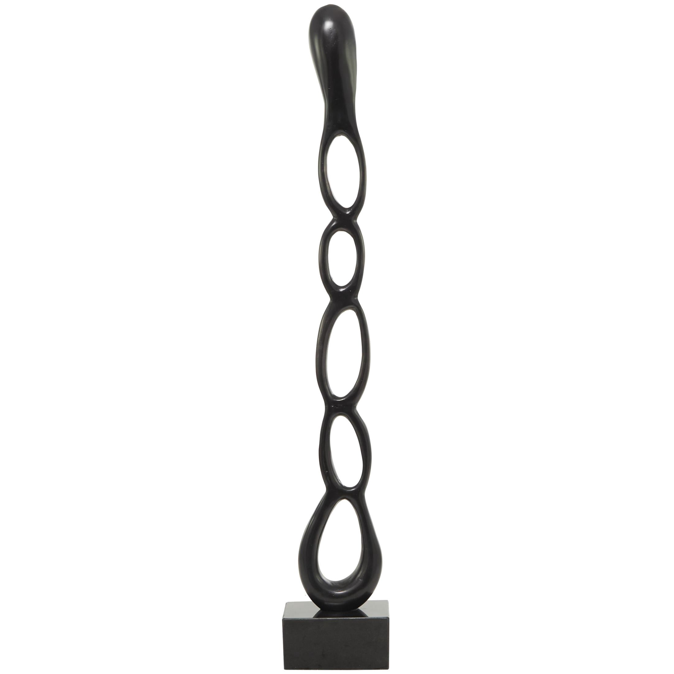 8" x 51" Black Aluminum Metal Tall Linked Floor Abstract Sculpture with Black Base, by DecMode