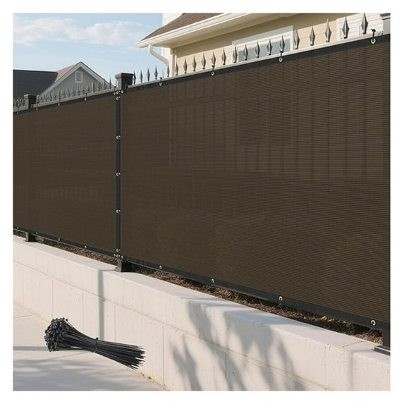 8' x 6' Brown Fence Privacy Screen Outdoor Heavy Duty Fencing Mesh Net Outside UV Blockage Windscreen Fabric Shade Cover Tarp for Wall Backyard Patio Garden, Cable Zip Ties Included