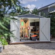 8 x 6 FT Outdoor Storage Shed with Metal Foundation Floor Frame, Waterproof Metal Garden Tool Shed with Lockable Hinged Doors & 4 Air Vents, Galvanized Steel Storage House for Backyard