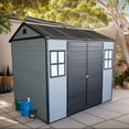 thumbnail image 1 of 8 x 6 FT Resin Outdoor Storage Shed with Floor, All-Weather Plastic Garden Shed with Lockable Doors & 2 Windows, Tool Storage Shed for Poolside, Backyard, Patio, Grey, 1 of 9