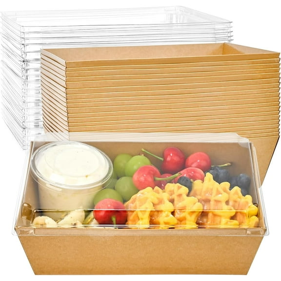 8 x 6 Inch Paper Charcuterie Boxes with Clear Lids, 20 Pack Disposable Take Out Paper Deli Food Containers Brown Bakery Boxes for Cake Slice, Cupcakes, Sandwiches, Cocoa Bombs