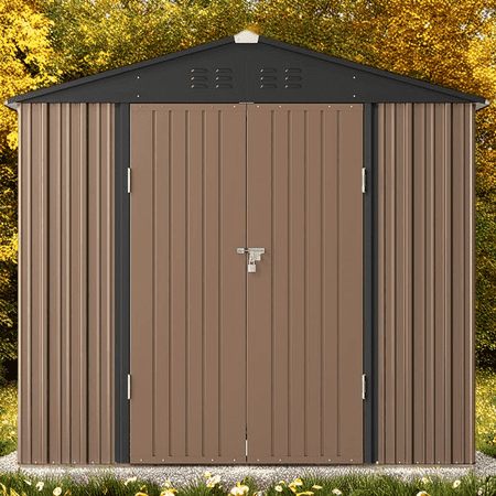 8' x 6' Metal Storage Shed for Outdoor, Garden Shed with Design of Lockable Doors for Backyard, Patio & Outside, Brown