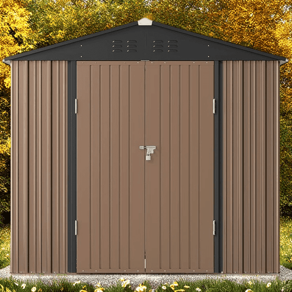8' x 6' Metal Storage Shed for Outdoor, Garden Shed with Design of Lockable Doors for Backyard, Patio & Outside, Brown