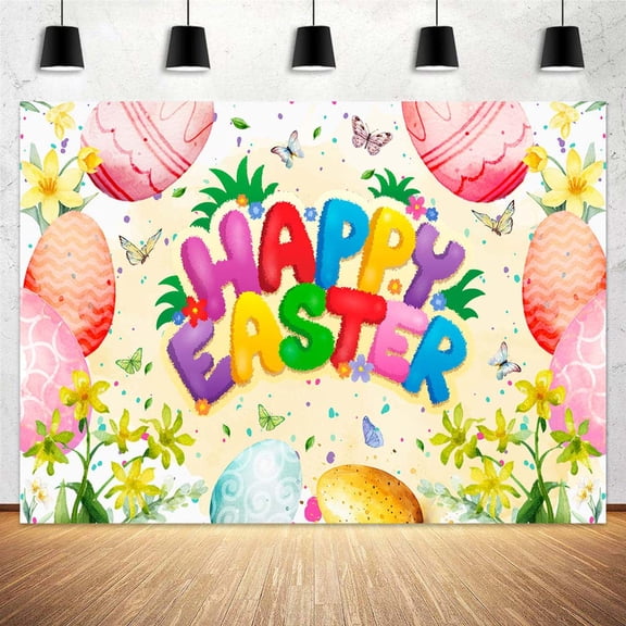 8 x 6 ft Easter Decorationse Backdrop Spring Floral Colorful Egg Hunt Backdrop Easter Colorful Eggs Background for Photography Happy Birthday Party Decor Banner Photoshoot Studio Props
