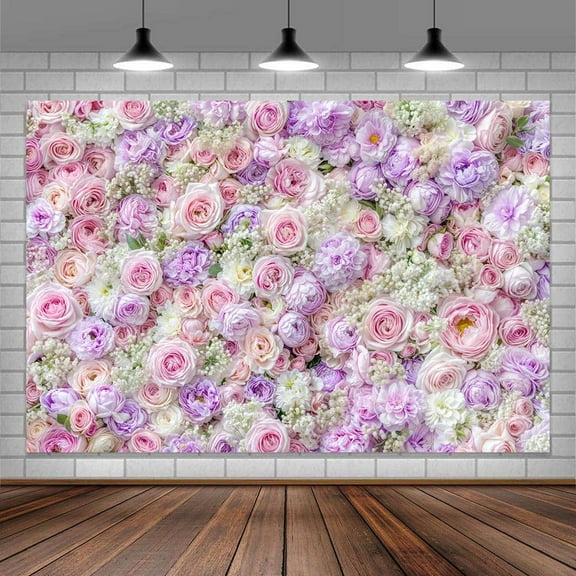 8 x 6 ft Floral Wall Backdrop for Photoshoot Pink Purple Rose Flowers Wedding Birthday Valentine's Day Bridal Shower Printing Flower Wall Decorations Photography Background for Photo Props