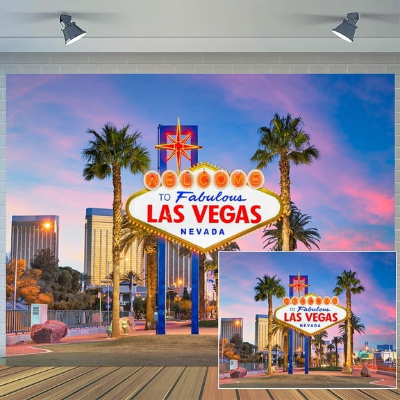 8 x 6 ft Las Vegas Night City Party Photo Backdrop Welcome to Las Vegas Casino Poker Movie Themed Photo Background Portraits Birthday Party Vacation Travel Photo Booth Prop