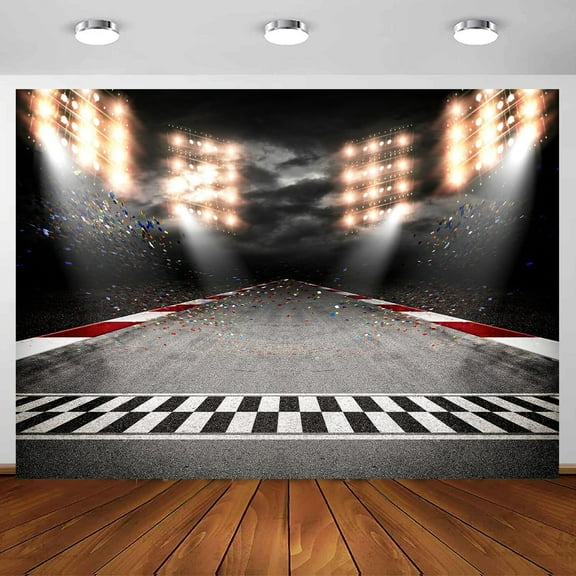 8 x 6 ft Racing Backdrop, Black White Line Race Track Racer Sport Theme Background, Motorsport Car Photography Backdrop Banner for Kids Birthday Photo Props Decoration