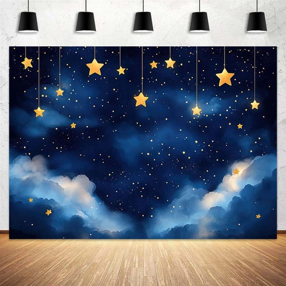 8 x 6 ft Stars Backdrop Blue Night Galaxy Flash Starry Sky Cloud Themed Baby Children Kids Birthday Baby Shower Party Decor Banner Children Room Decor Newborn Portrait Backdrop