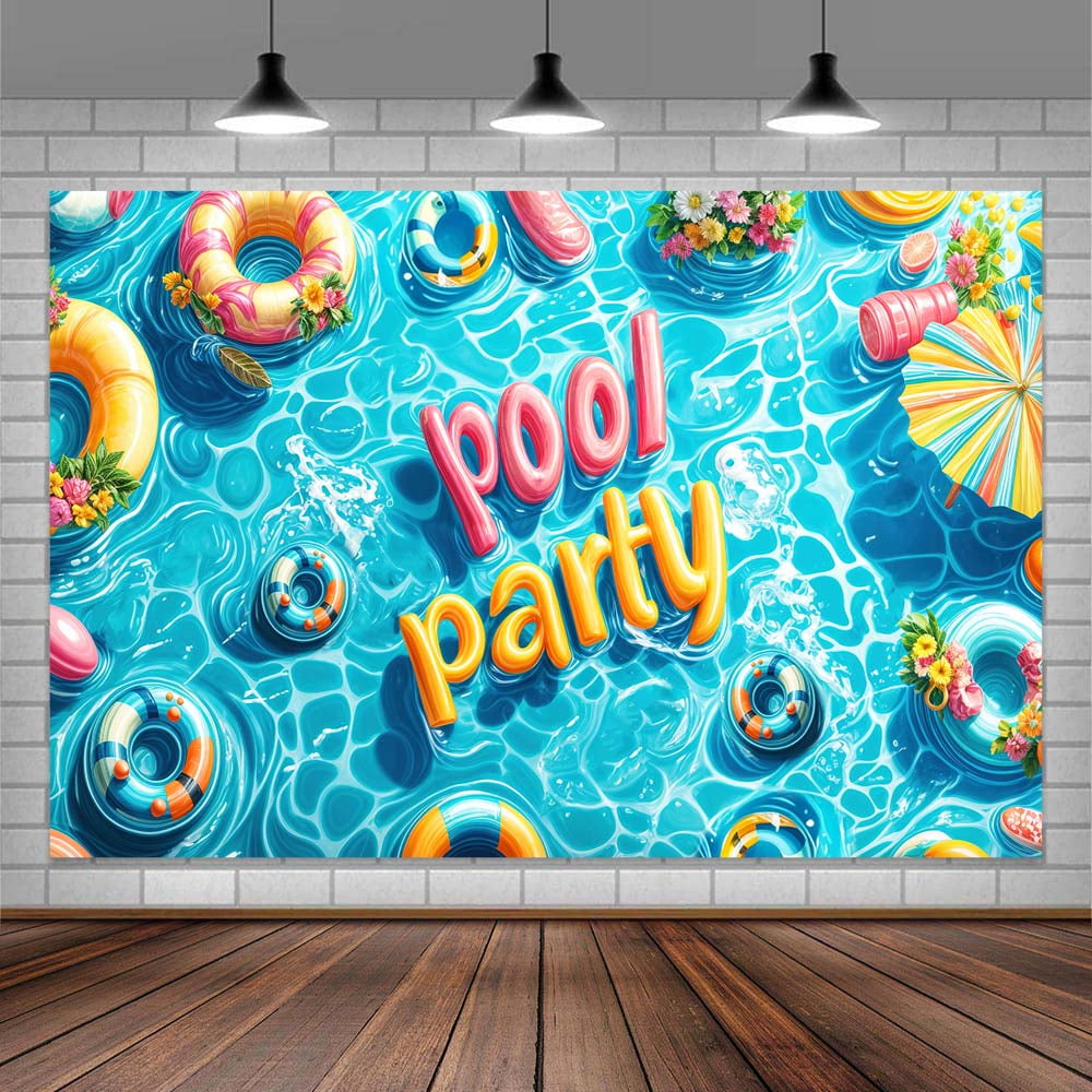 June Pool Banner 8 x 6 ft Summer Banner Pool Party Decorations Swimming Pool Party Party ...