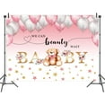 thumbnail image 1 of 8 x 6 ft We Can Bearly Wait Bear Backdrop Bear Baby Shower Party Backdrop Teddy Watercolor Pink Balloons Star Leaves Background Baby Shower Boy Birthday Party Decor Newborn Photo Shoot Decor Props, 1 of 5