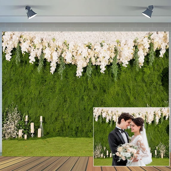 8 x 6 ft Wedding Green Leaves Rustic Floral Backdrop Bride Shower Reception Ceremony Photography Backdrop Wedding Party Decoration Photography Banner Props Photography Studio Props