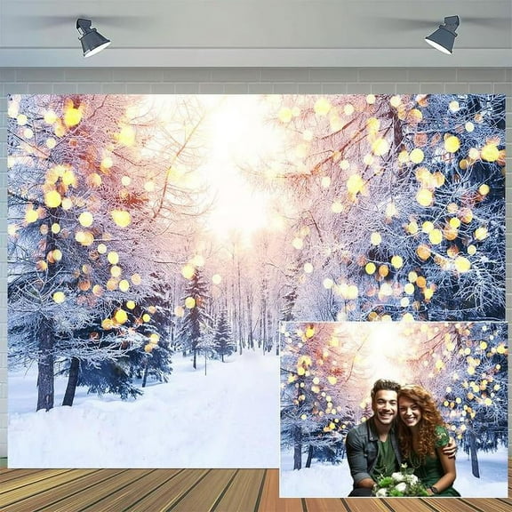 8 x 6 ft Winter Snow Scene Backdrop White Snow Covered Trees Pathway in Sunshine Winter Season Scenic for Christmas Holiday Family Background Party Decoration Banner Portrait Photo Studio Props