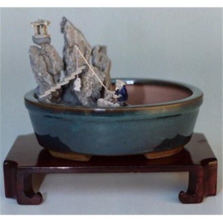 8 x 6 in. Water & Stone Landscape Scene - Ceramic Bonsai Pot