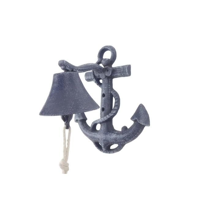 8 x 6 x 5 in. Rustic Dark Blue Cast Iron Wall Mounted Anchor Bell ...