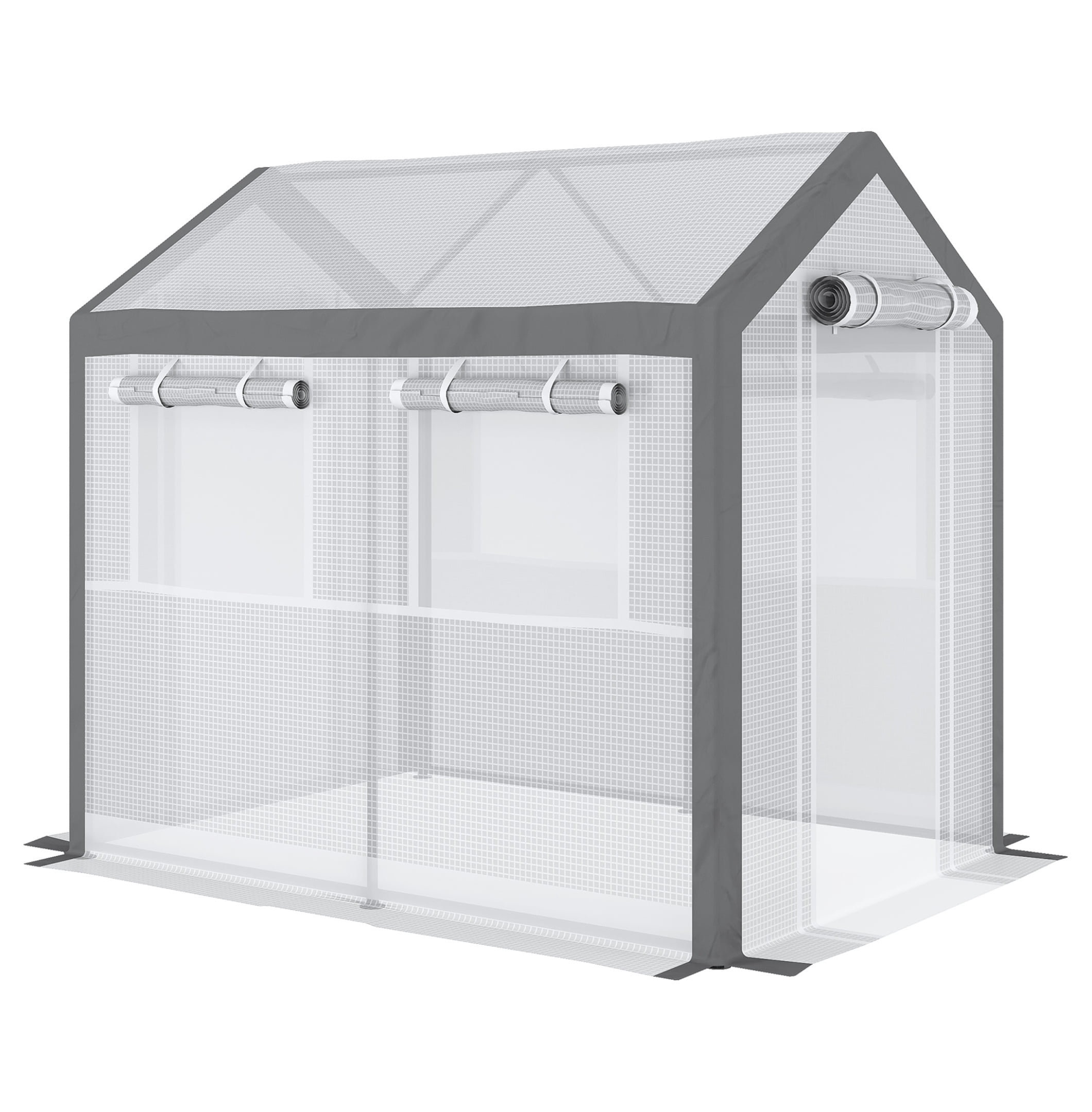 8' x 6' x 7.5' Walk-In Greenhouse, Outdoor Gardening Canopy with 6 Roll-up Windows, 2 Zippered Doors & Weather Cover, White