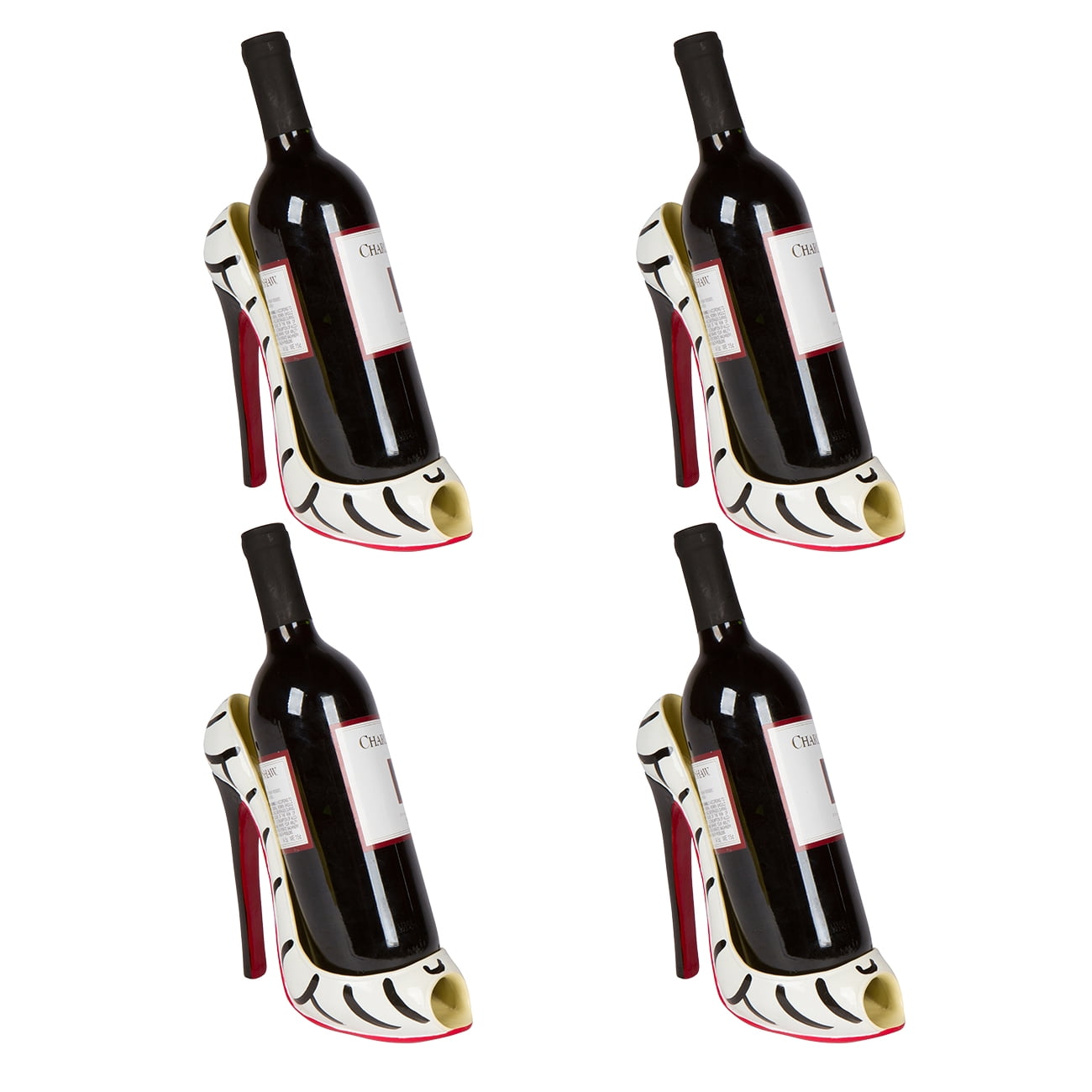 8" x 7"H High Heel Wine Bottle Holder - Stylish Conversation Starter Wine Rack By Trademark Innovations (Zebra, Set of 4)