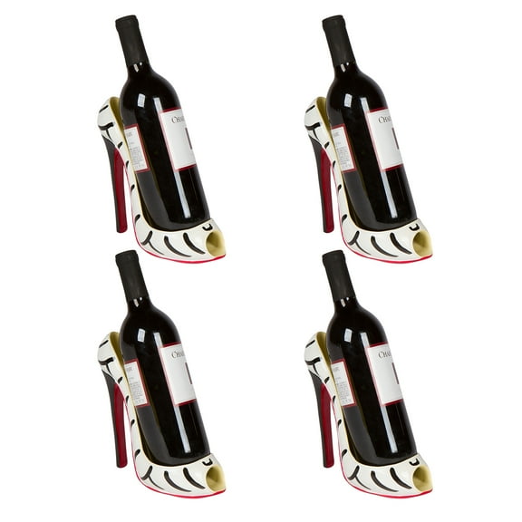 8" x 7"H High Heel Wine Bottle Holder - Stylish Conversation Starter Wine Rack By Trademark Innovations (Zebra, Set of 4)