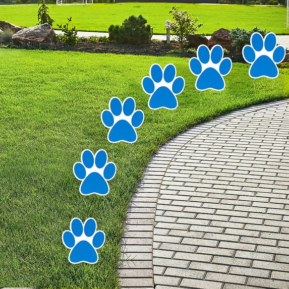 8" x 8 1/2" Blue Paw Print Yard Signs - 6 Pieces
