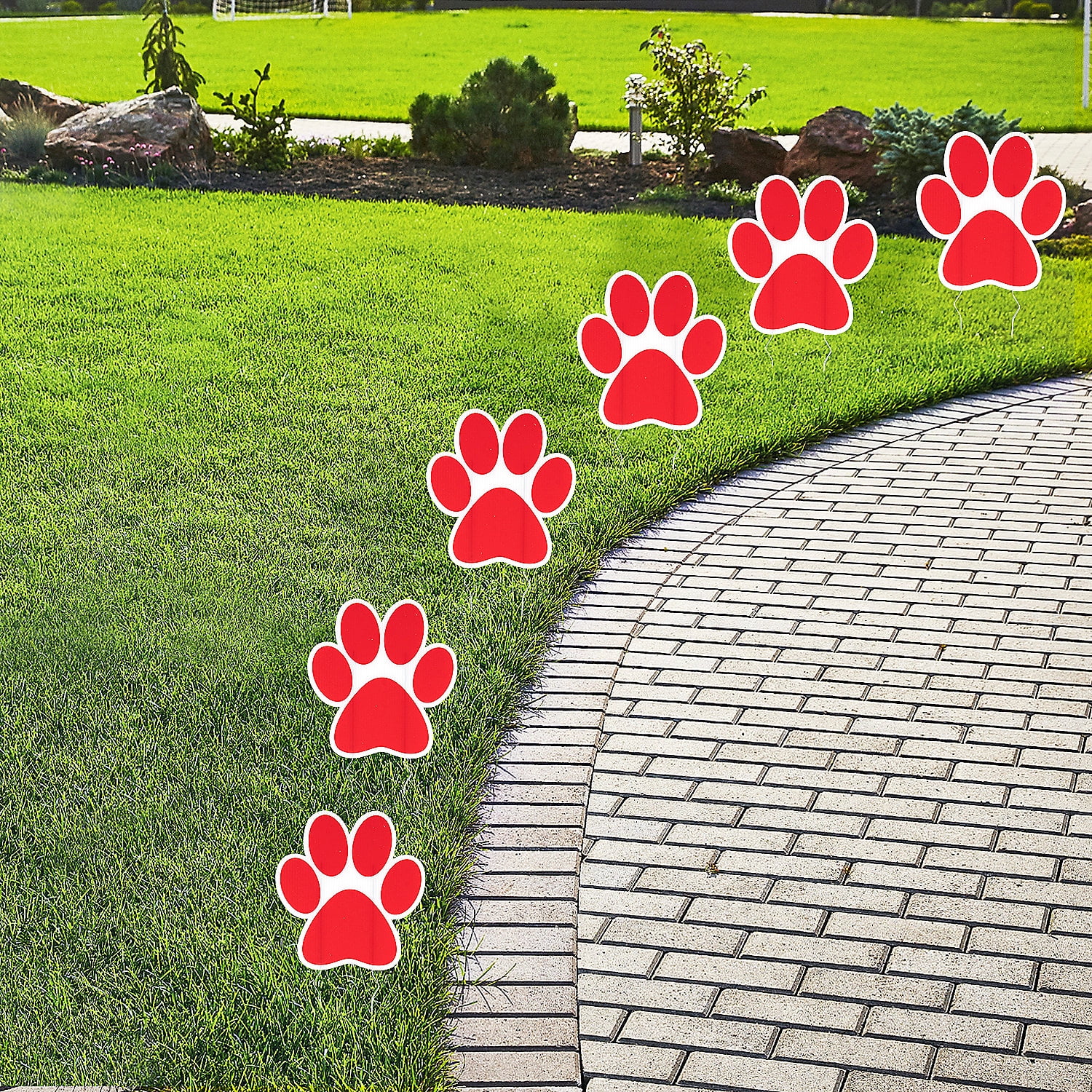 8" x 8 1/2" Red Paw Print Yard Signs - 6 Pieces