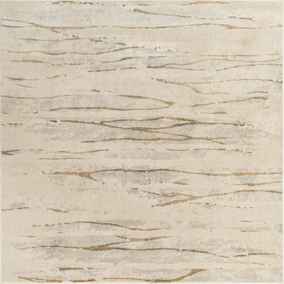 8' x 8' Abstract Ivory and Brown Square Area Throw Rug